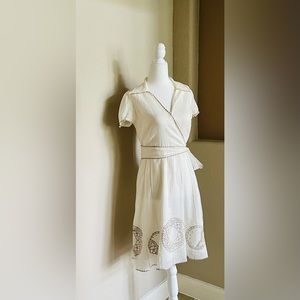 BCBGMAXAZRIA Cream Lined Cotton Embroidery Dress Sz XS  Preowned